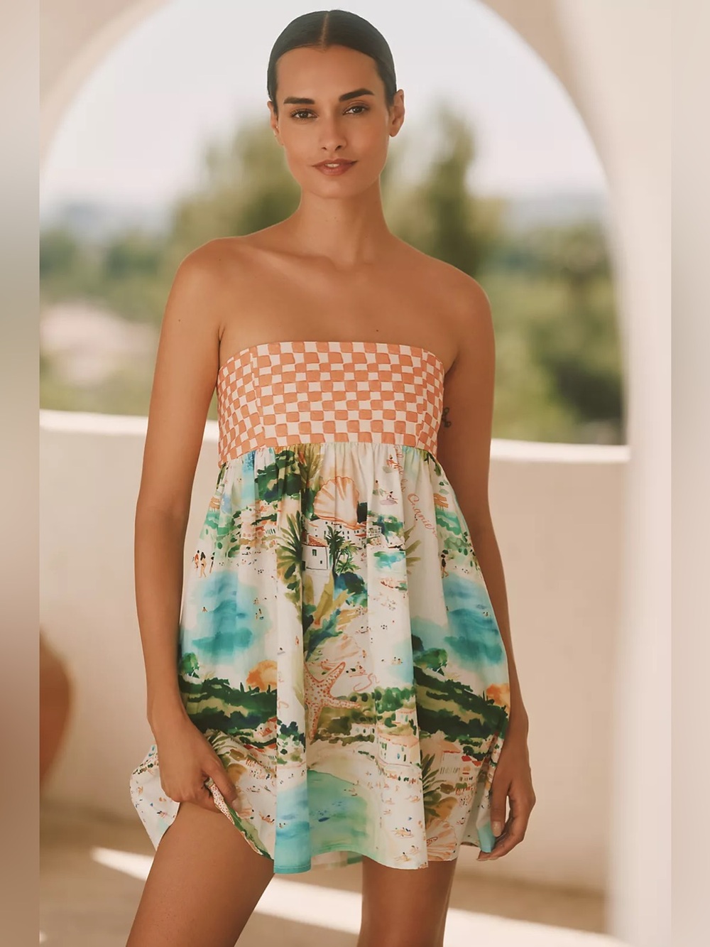 Celandine Strapless Patterned Bubble Mini Dress